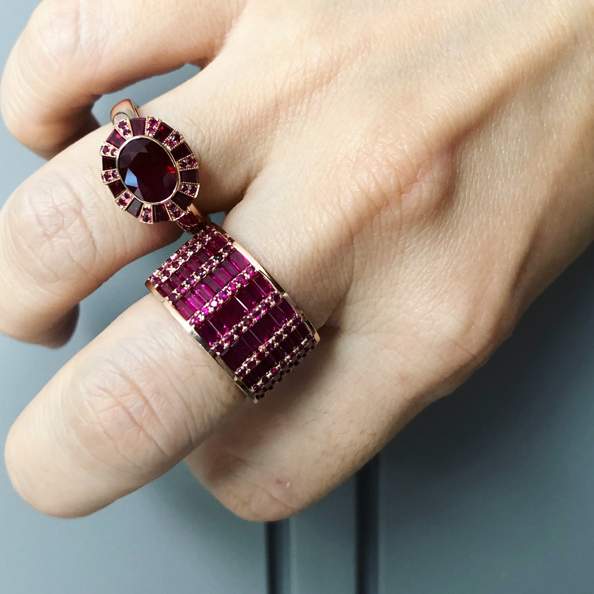 Classic Ruby Cigar 7 Ring set in Rose Gold