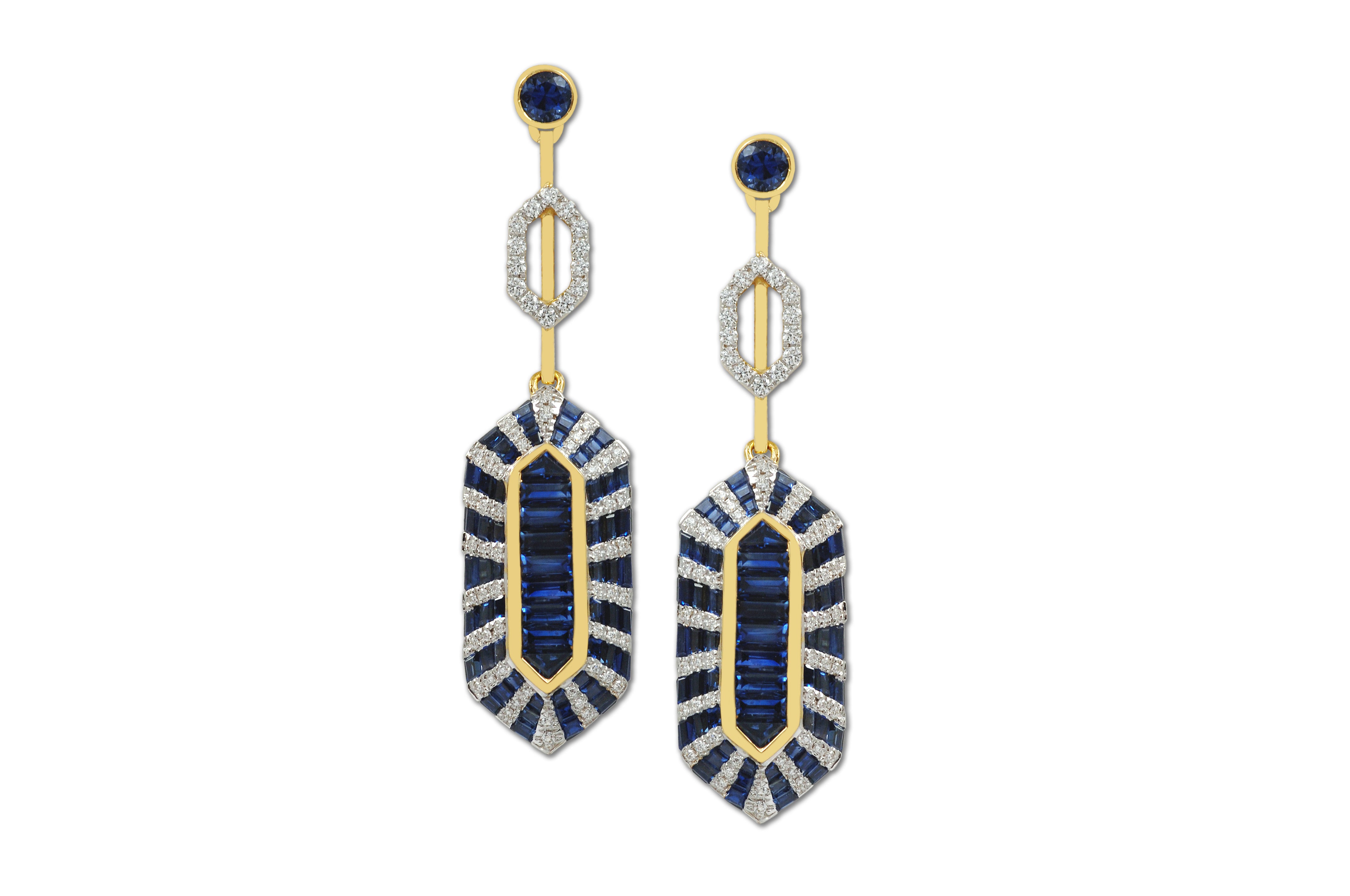 Twist Double Bullet Blue Sapphire Diamond Earrings