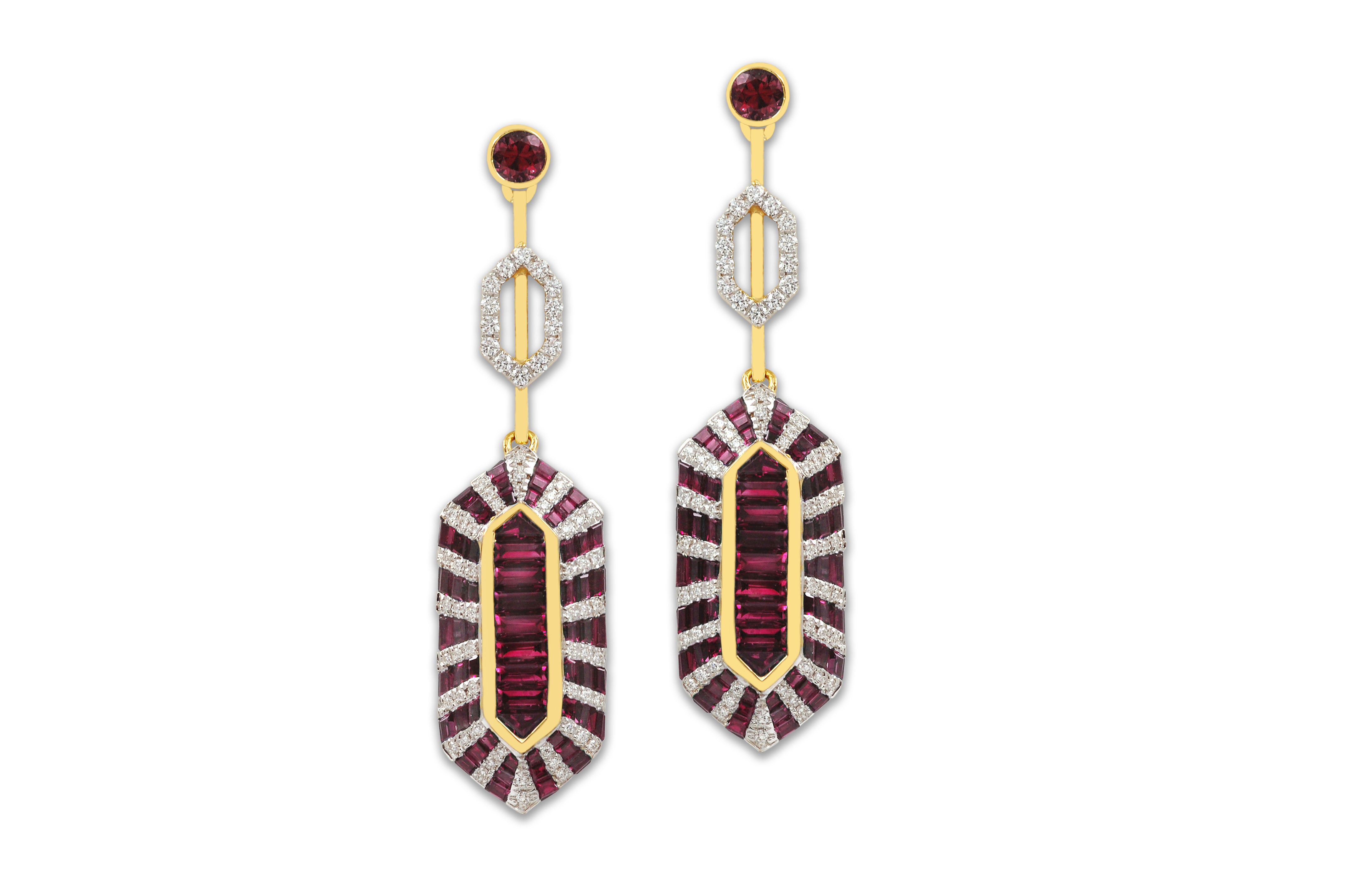 Twist Double Bullet Ruby Diamond Earrings