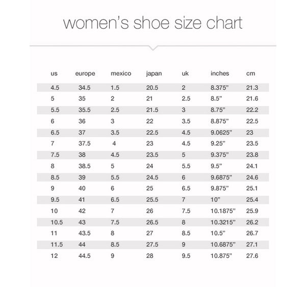 Mexico Shoe Size Chart In Us