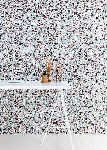 terrazzo wall covering wallpaper interiors trend office desk vavoom blog inspiration