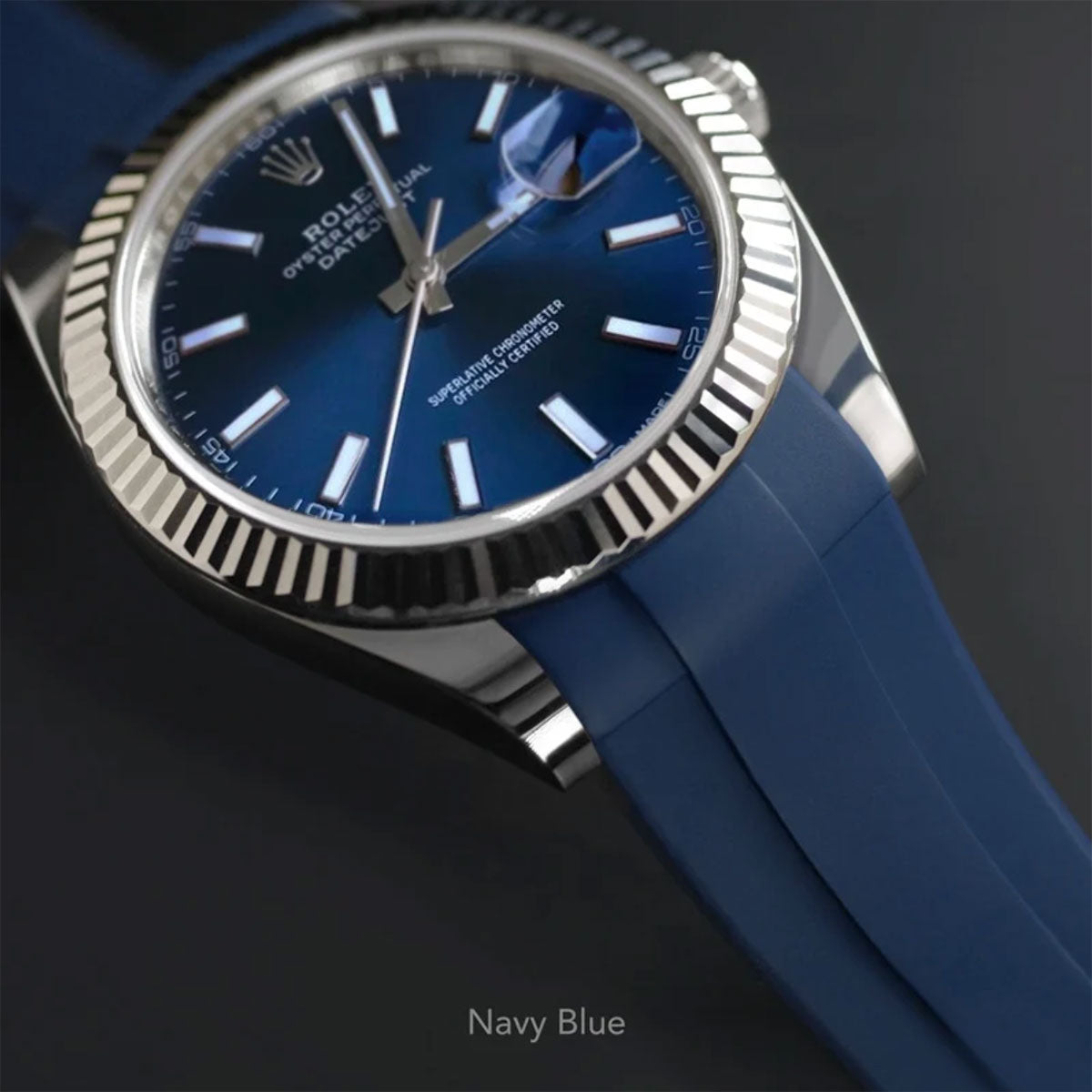 rolex datejust blue dial leather strap