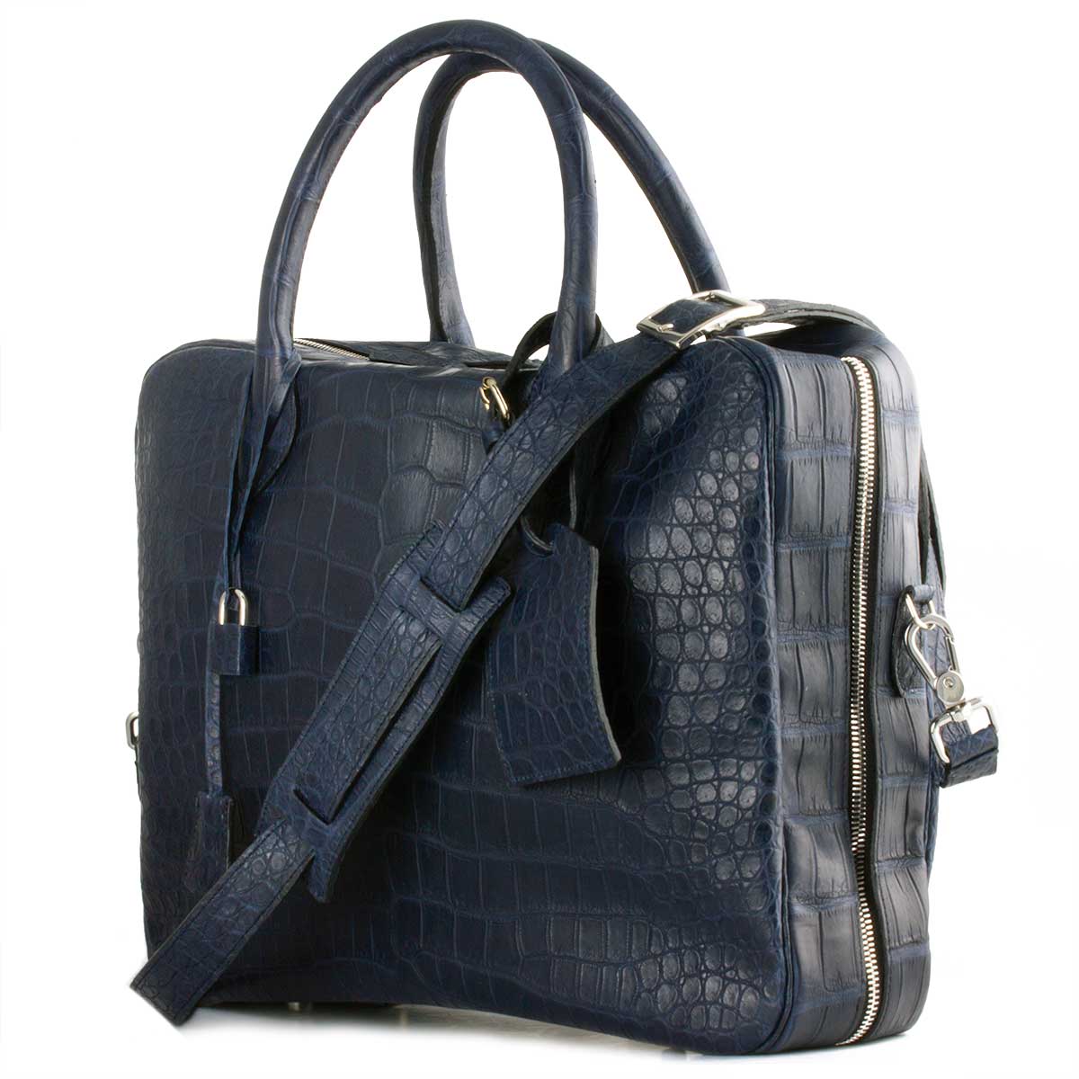 Leather briefcase - Navy blue porosus crocodile bag – ABP Concept