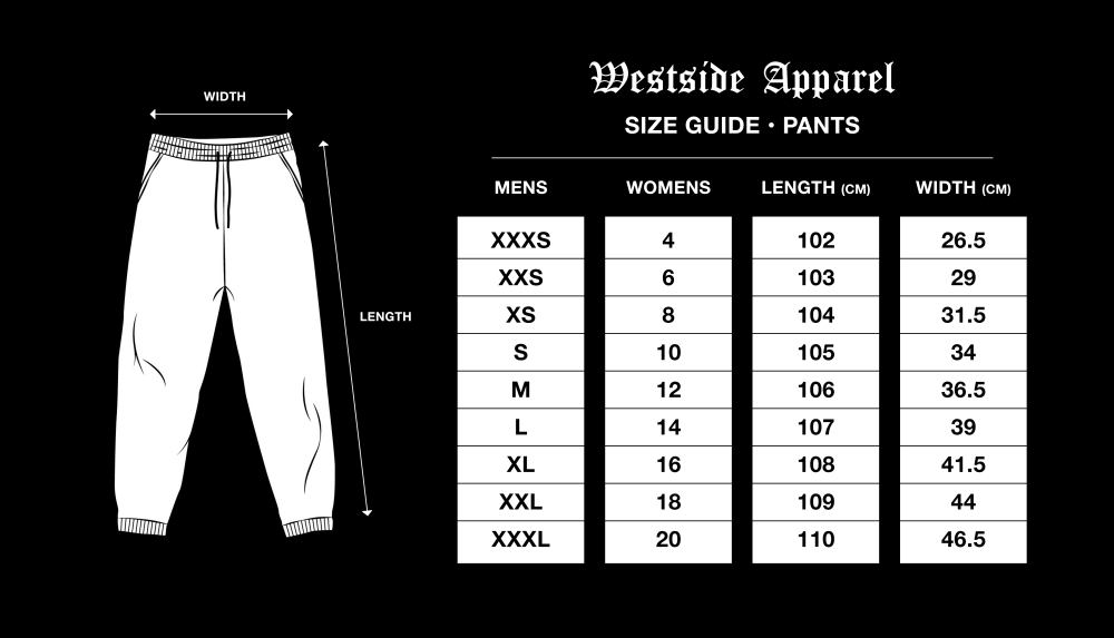 Track Pants Size Guide – Westside Apparel