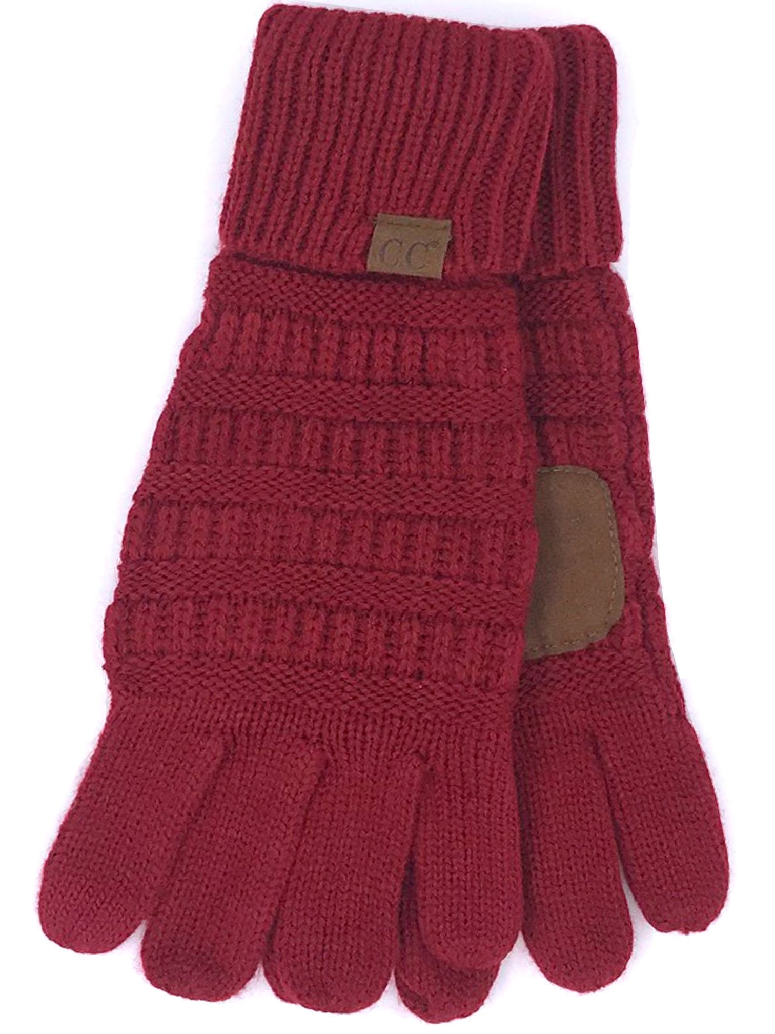 burgundy knit gloves