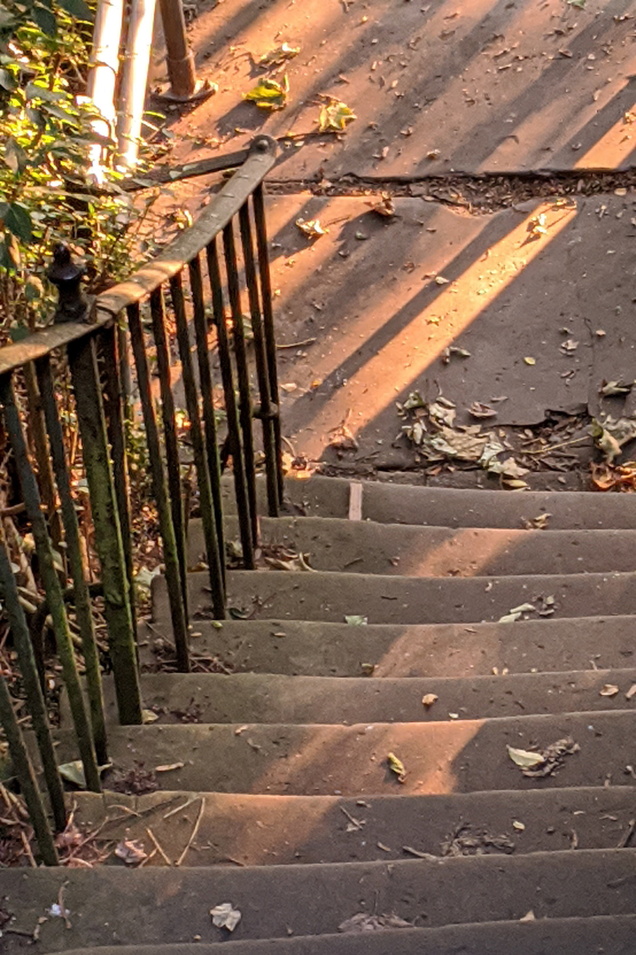 Yorkshire stone steps in the golden evening light, Hebden Bridge