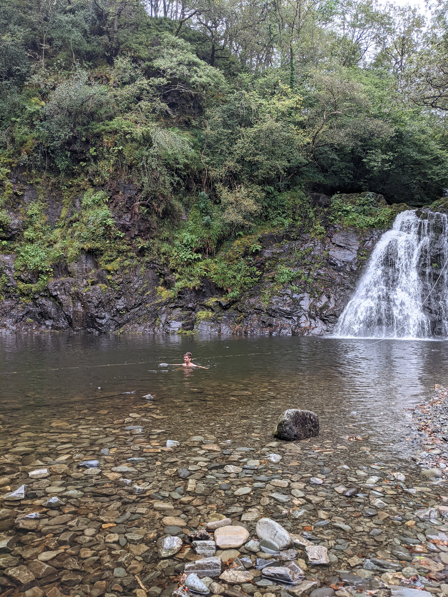 swimming at Rhaeadr Ddu waterfall