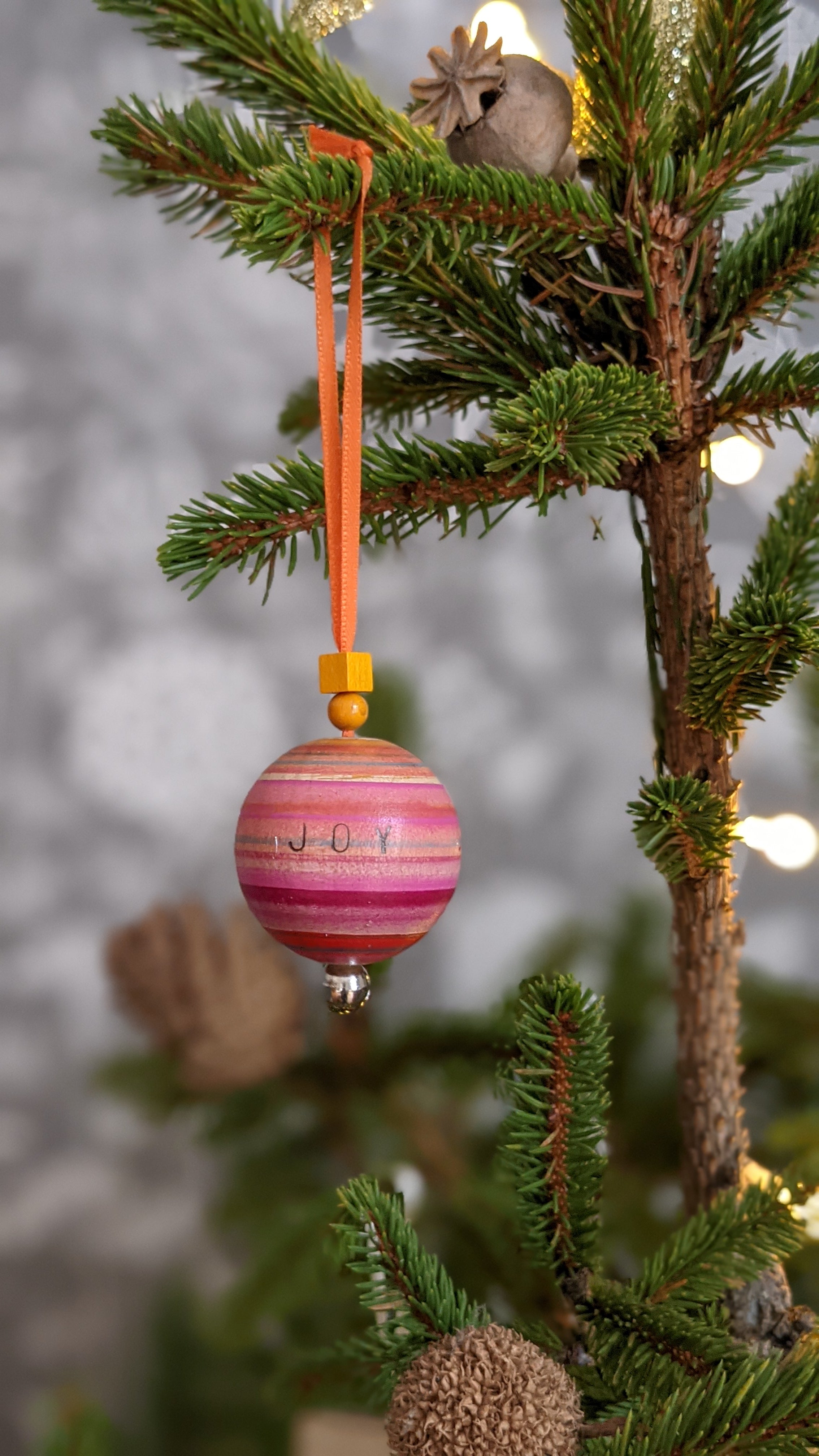 Sarah Lock wood turned and hand painted bauble