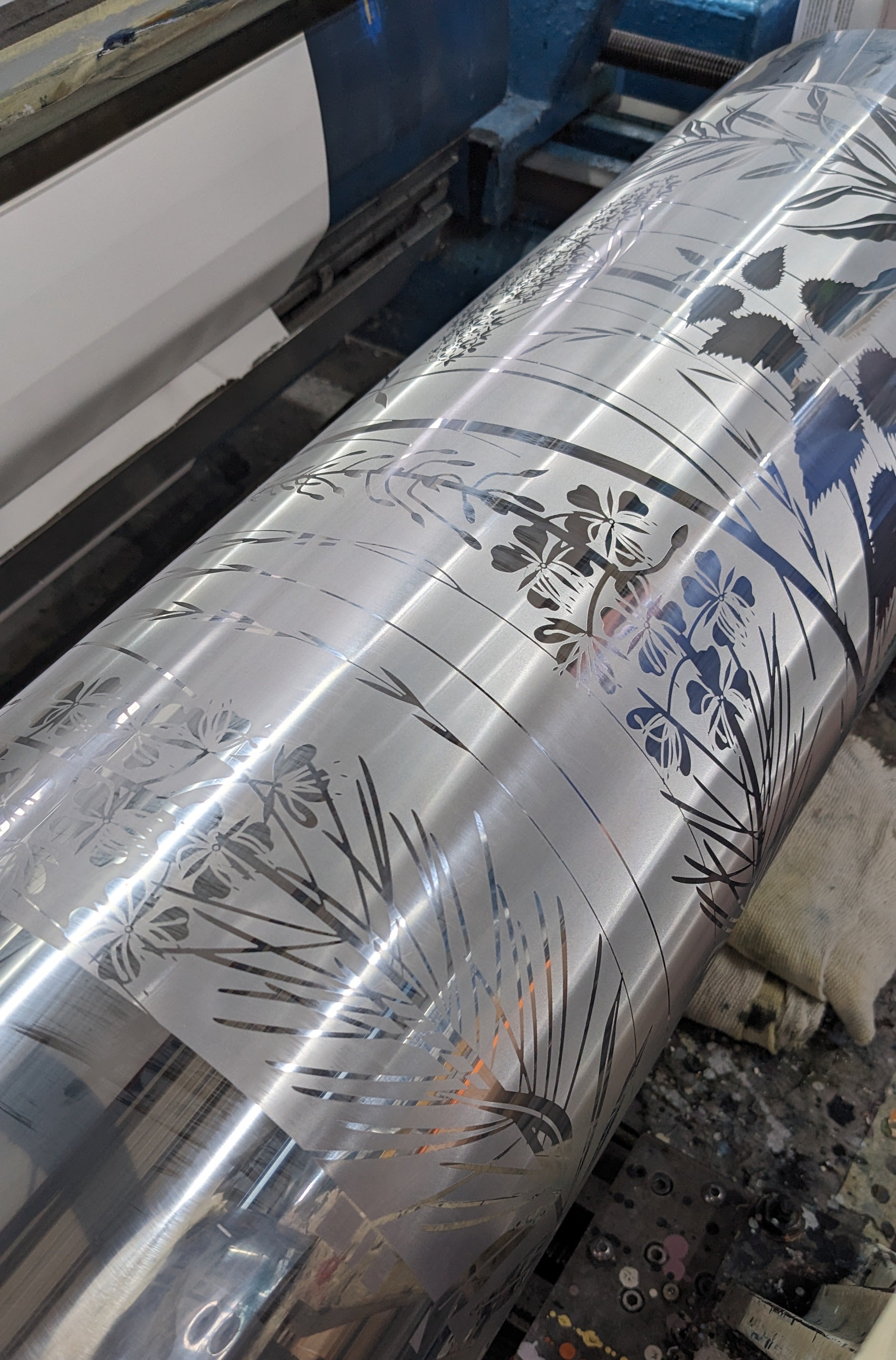 gravure cylinder with Wild Edge wallpaper design