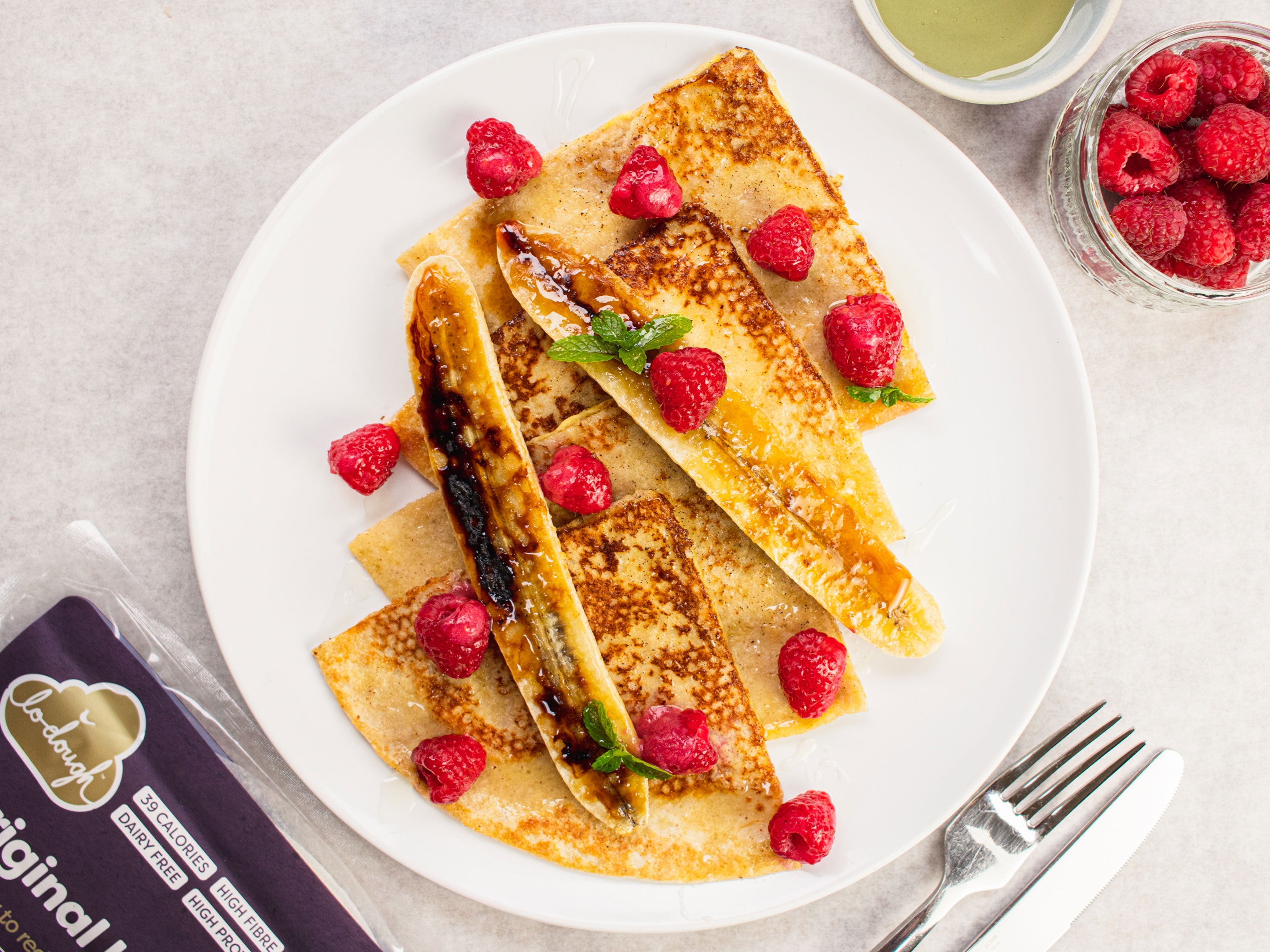 High-fibre, low-cal French toast with bananas and raspberries