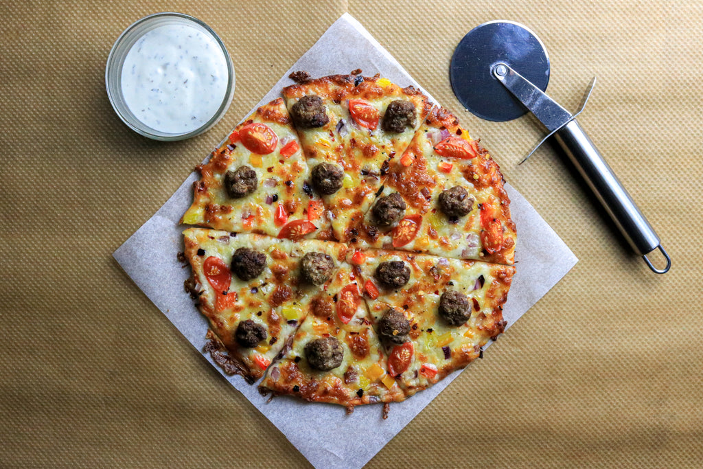 low calorie meatball pizza