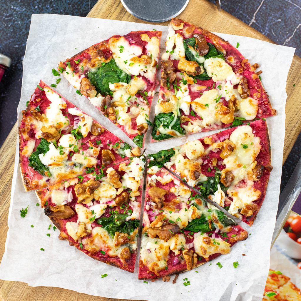 Goats cheese, beetroot and walnut pizza