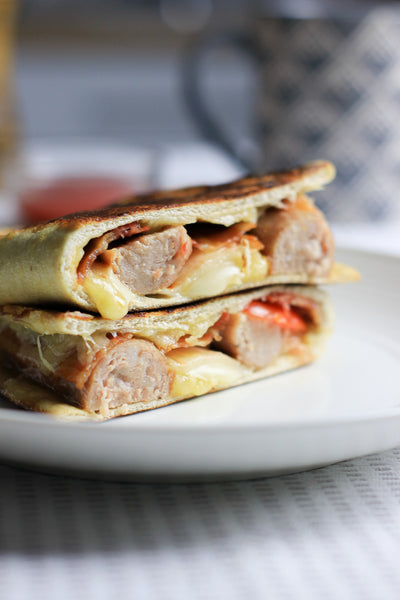 Healthy breakfast sandwich with sausage and cheese