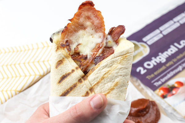 Low calorie bacon and cheese Lo-Dough toasted wrap