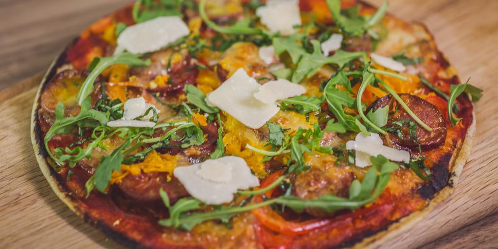 Gluten free pizza with chorizo sausage