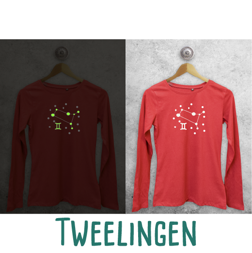 Sterrenbeeld glow in the dark volwassene shirt met lange mouwen