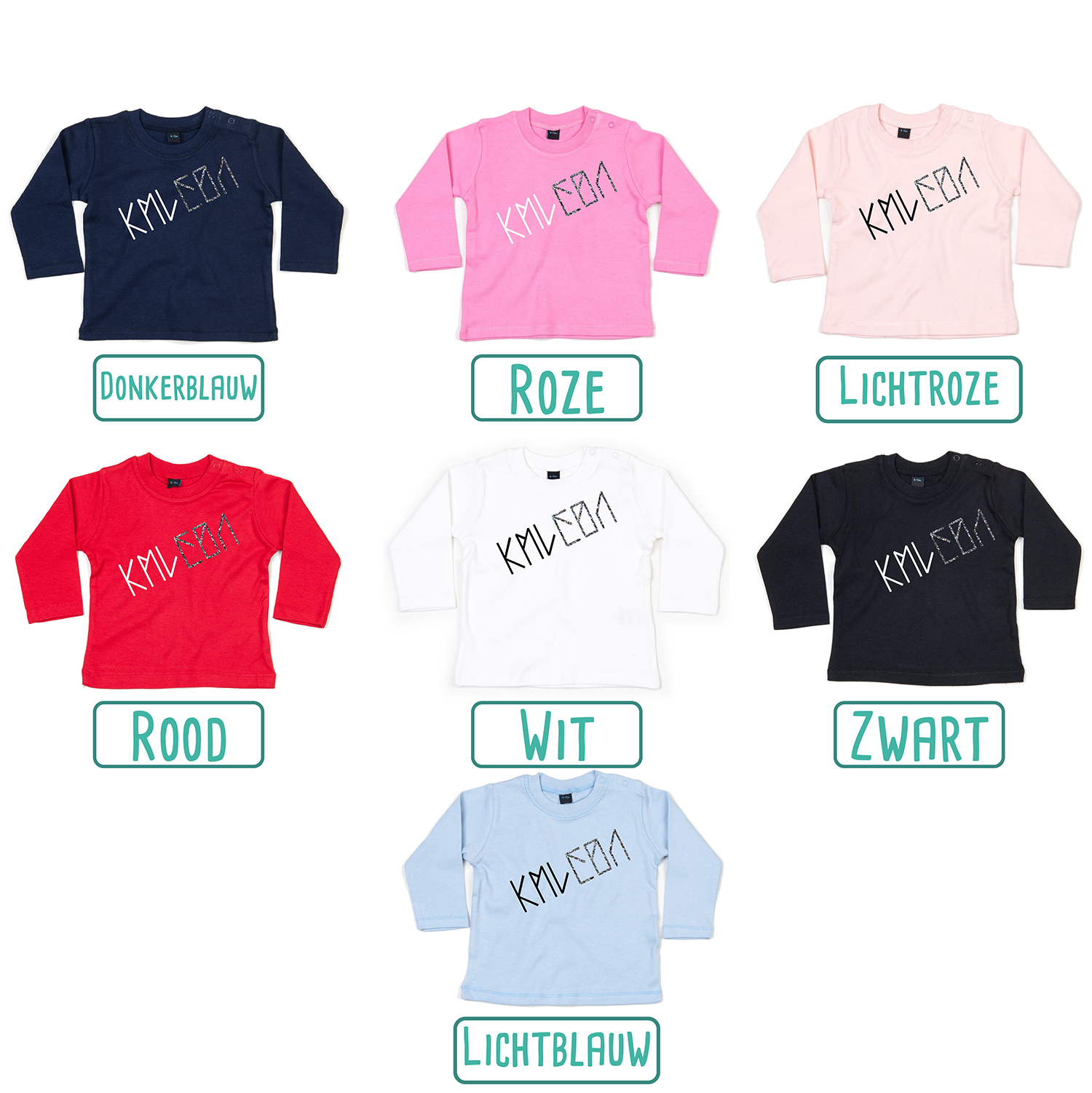 Colour options for baby or toddler shirts with long sleeves by KMLeon.