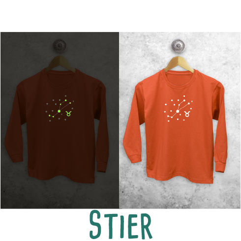 Sterrenbeeld glow in the dark kind shirt met lange mouwen