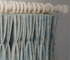 Duo Pinch Pleat, Pinch Pleat Curtains, Blue fabric, Grey Fabric, Curtain Rings, Curtain Pole