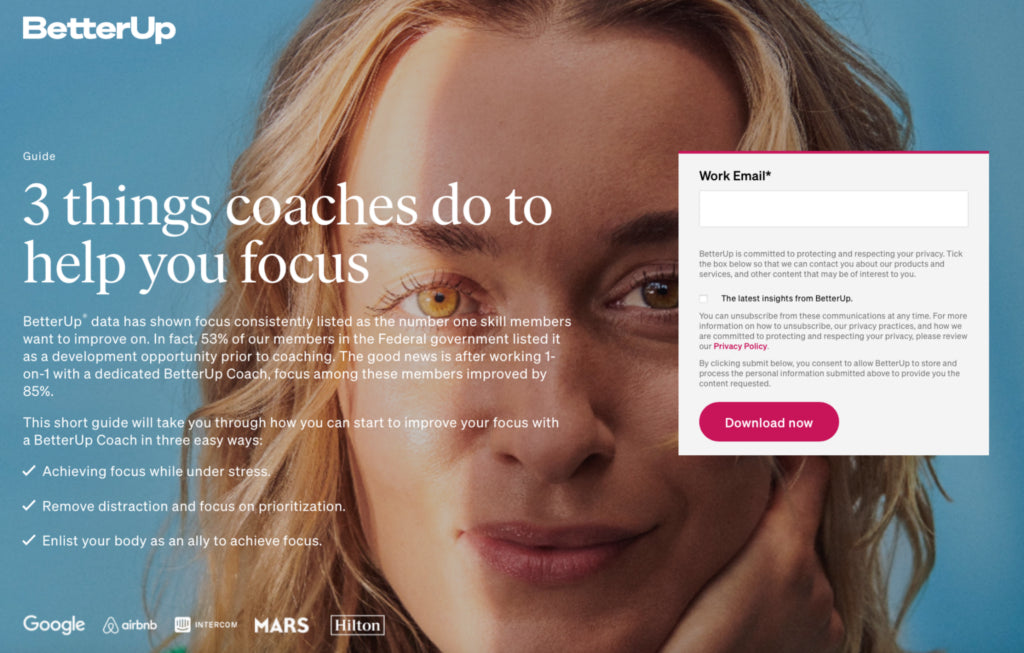 BetterUp lead magnet landing page