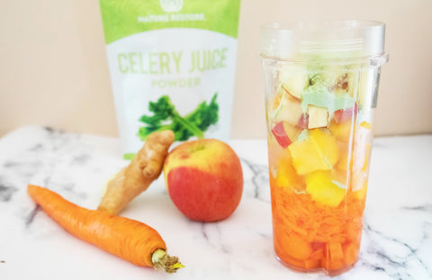 Glowing Skin Smoothie with celery juice and carrot 