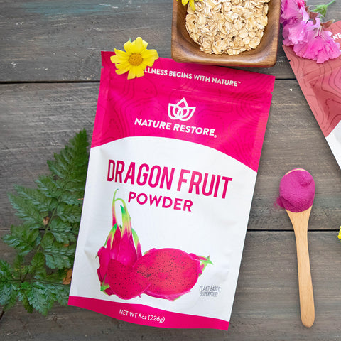 pink superfood oats recipe Nature Restore Dragon Fruit powder