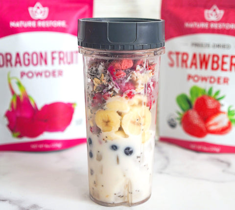 Vegan dragon fruit and strawberry oat smoothie recipe 