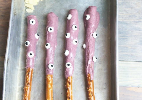 acai white chocolate pretzel sticks for halloween