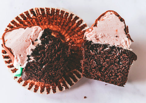 Chocolate Strawberry Cupcake Cross Section with Organic Strawberry Powder