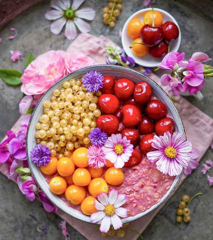 breakfast with flowers vegan pink oats porridge recipe