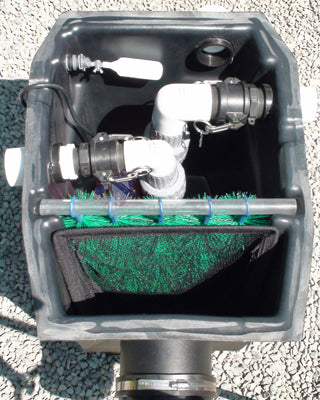 Hydro Clean pond skimmers feature 3 interchangeable outlet ports and an auto water fill valve port