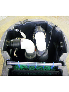 Pumps using left and rear outlets of the Pelican HydroClean Pond Skimmer