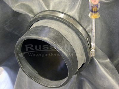 Hydro Clean pond skimmers attach to pond liner with one stainless steel nut