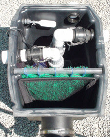 Two pumps using the left and right outlet ports of the Piper HydroClean pond skimmer
