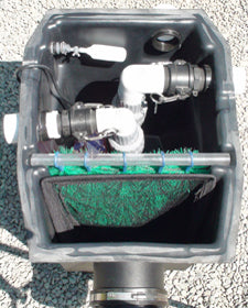 HydroClean Pond Skimmer with two submersible pumps using the left and right outlet ports