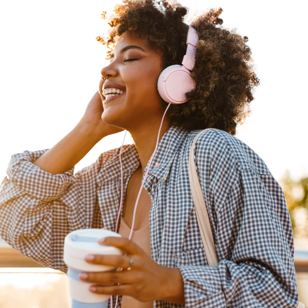 happy woman listening to music