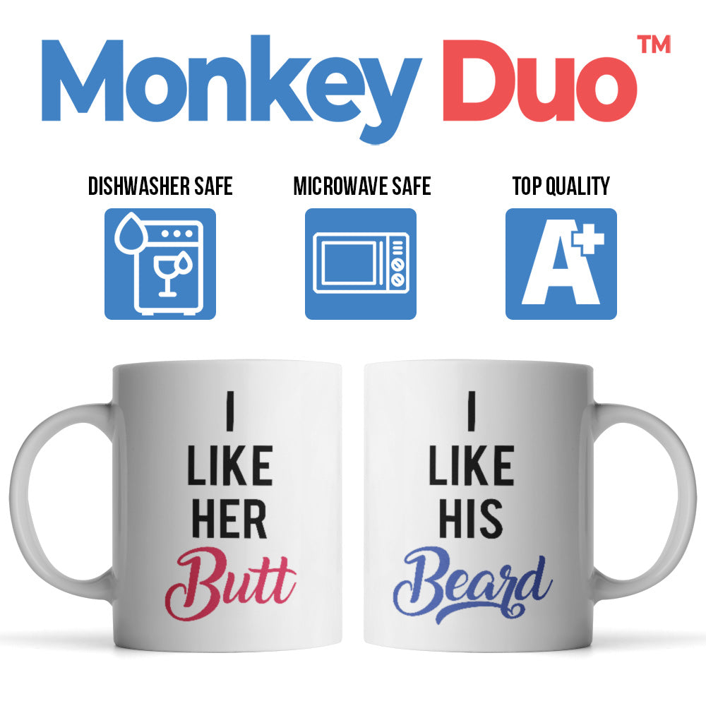 I Like His Beard, I Like Her Butt Mugs - Monkey Duo ®