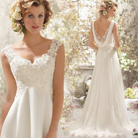 Simple Backless A Line Wedding Dress 2019 Chiffon Bridal Sequin