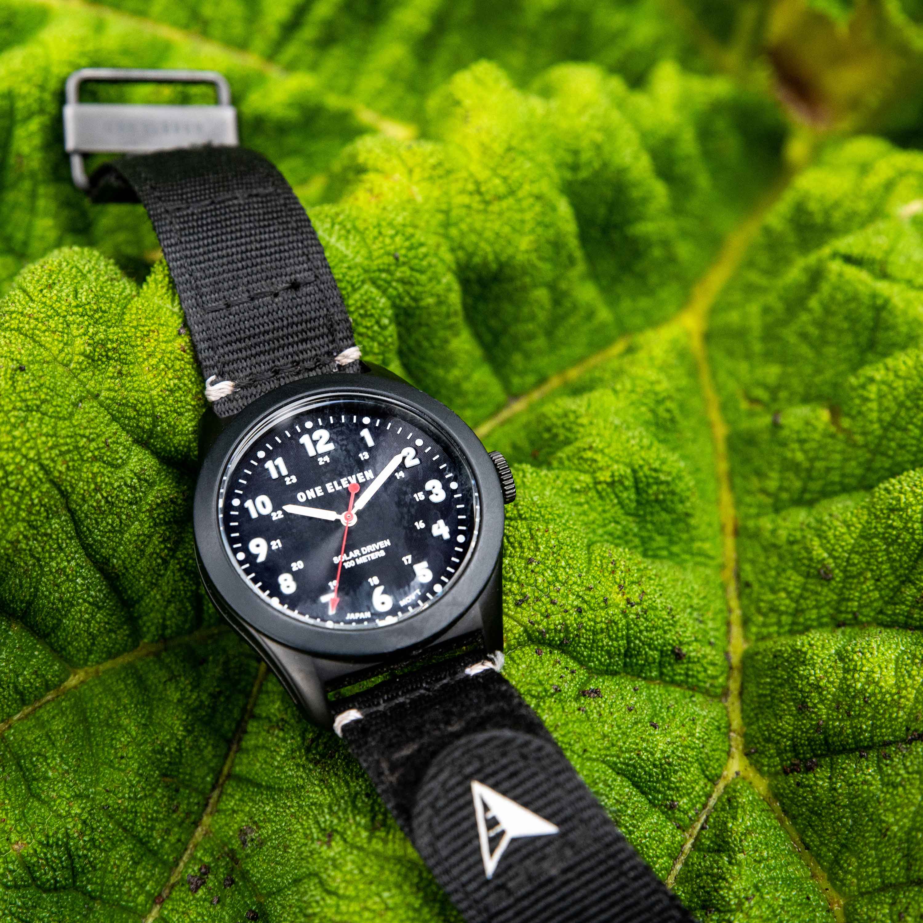 Solar Powered Sustainable Field Watch Black rPet – One Eleven