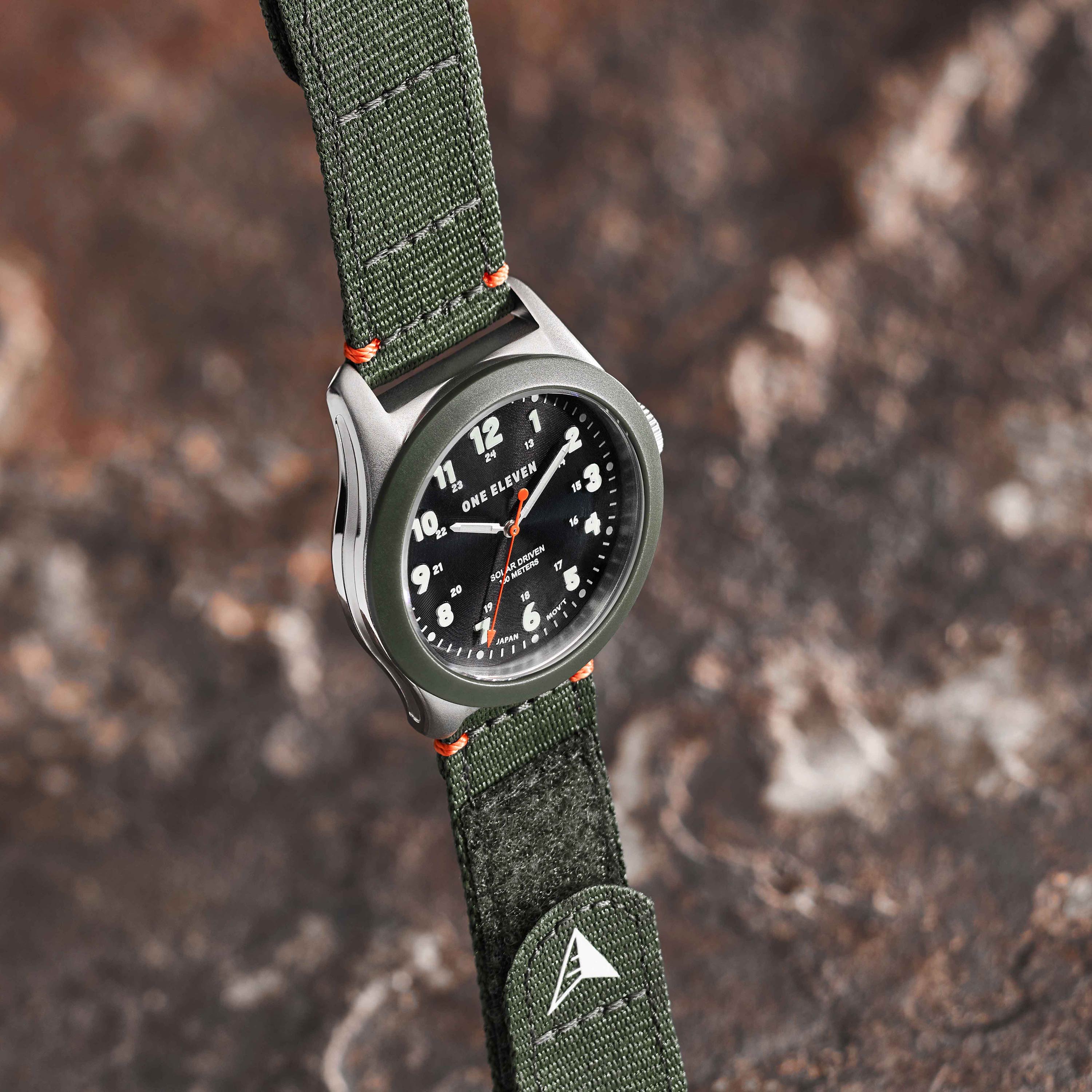 Solar Powered Sustainable Field Watch Olive rPet One Eleven