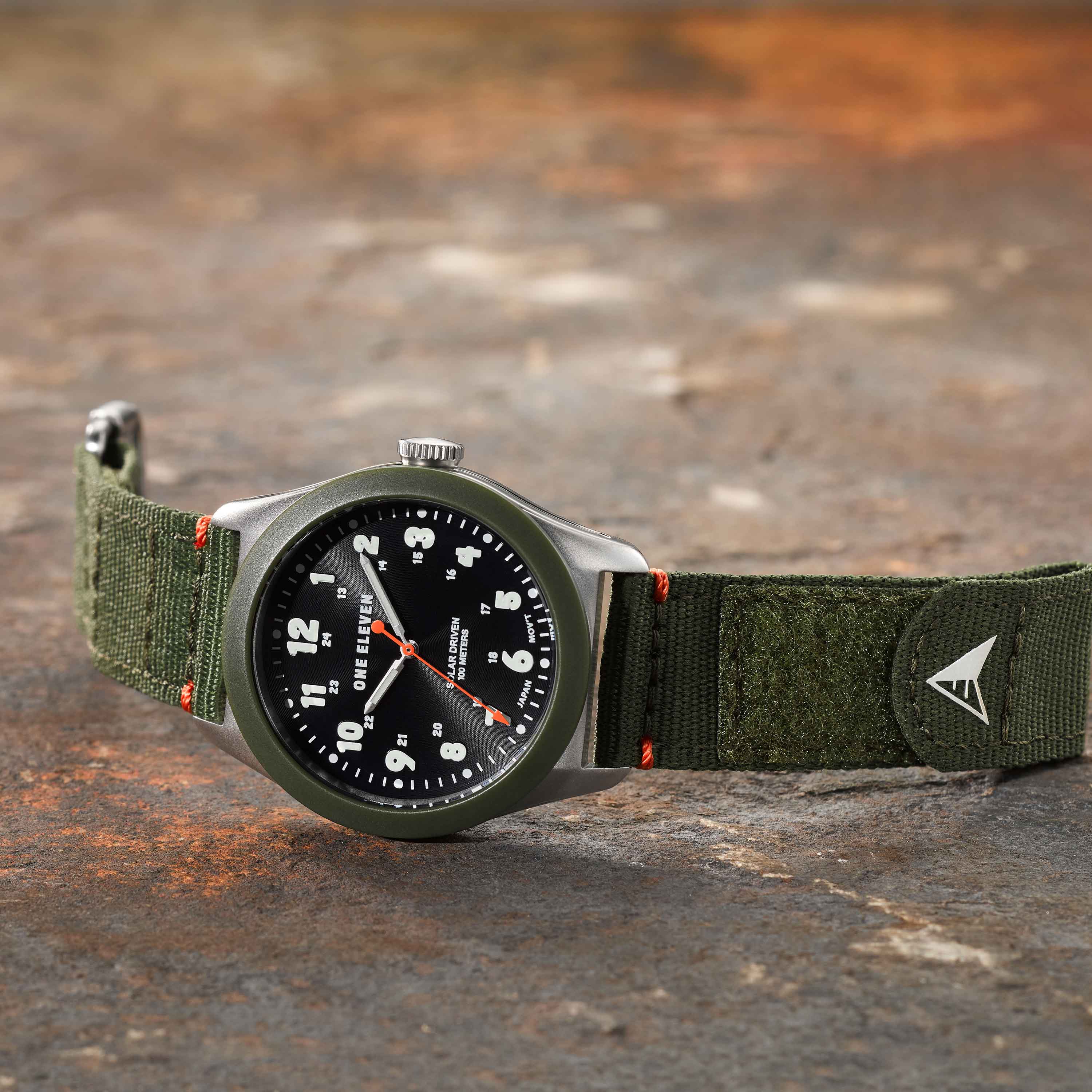 Solar Powered Sustainable Field Watch Olive rPet – One Eleven