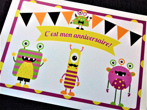 Pancarte bienvenue anniversaire enfant thème monstres à imprimer tête de coucou