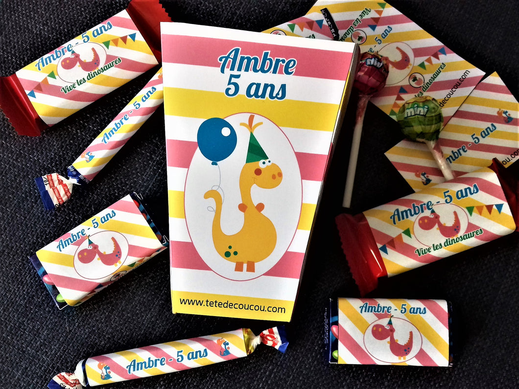 Pack Bonbons Anniversaire Theme Dinosaure Personnalise A Imprimer Tete De Coucou