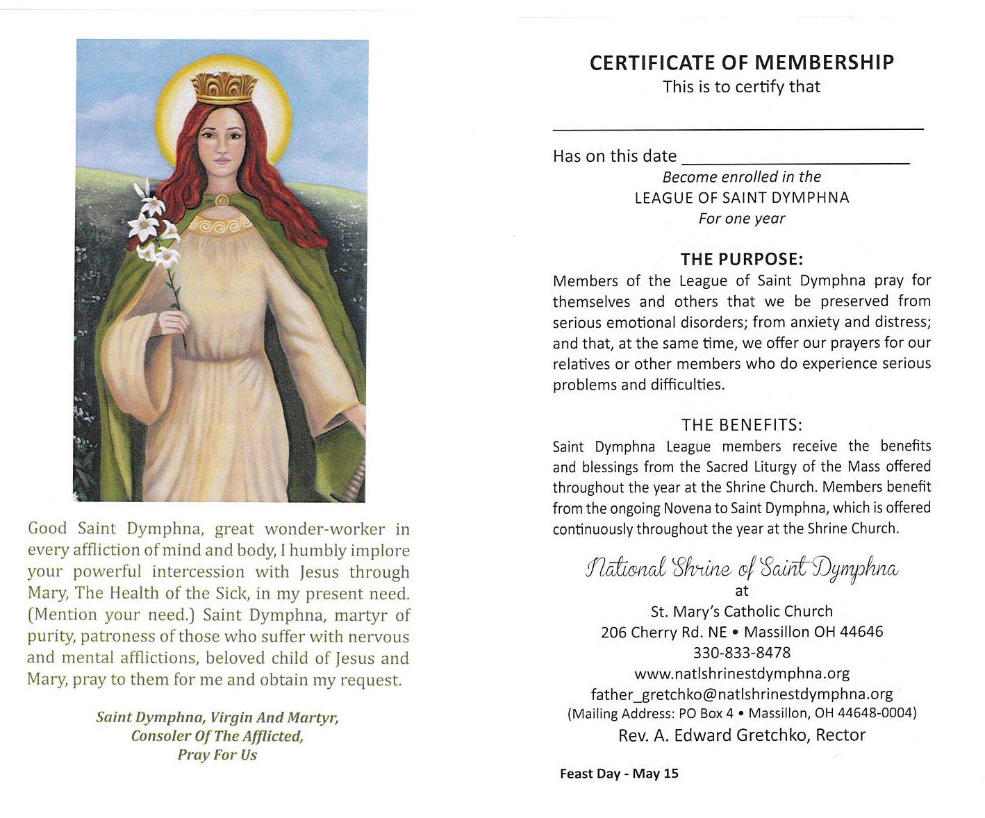 Memberships – National Shrine of St. Dymphna