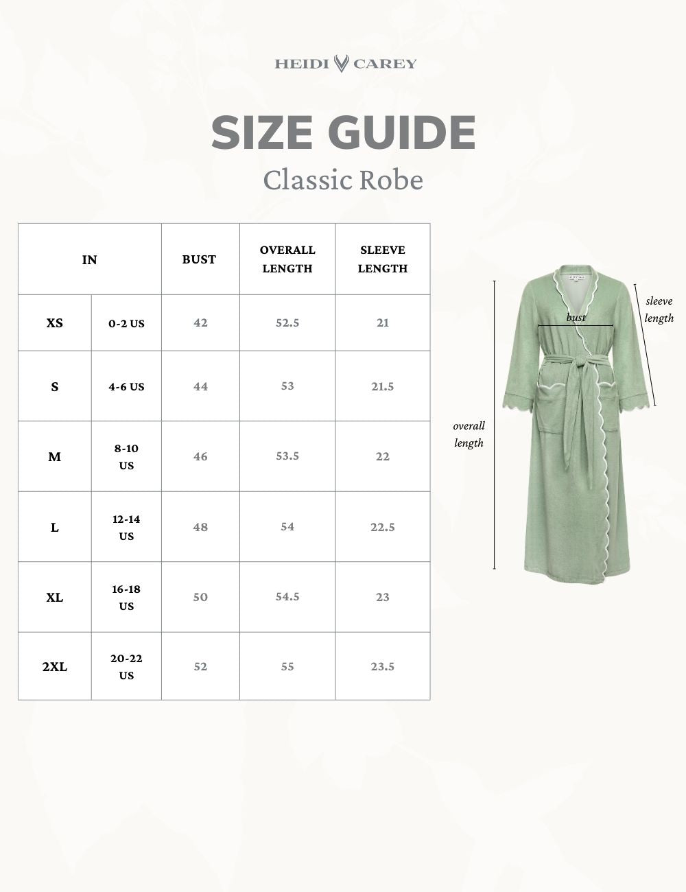 Classic Robe Sizing Chart