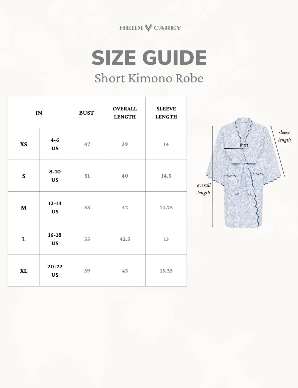 Short Kimono Robes Sizing Guide