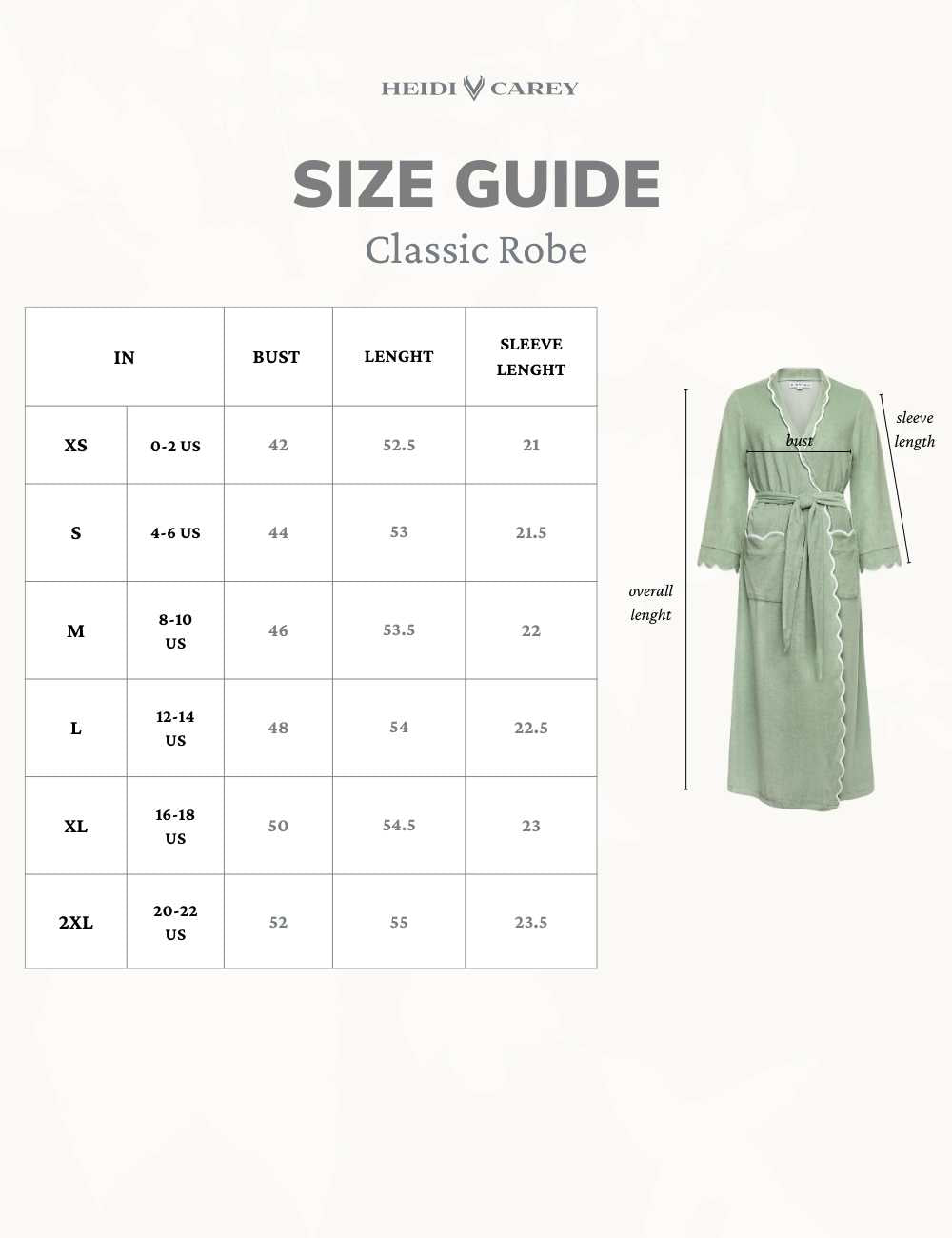 Classic Robe Sizing Chart