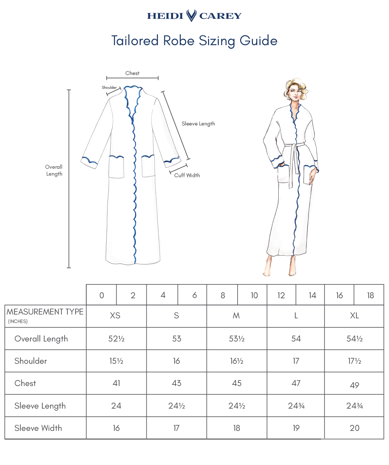 Tailored Robe Sizing Guide