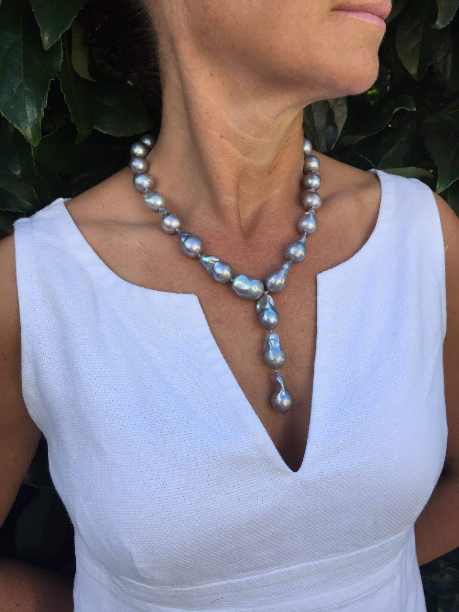 Grey Baroque Pearl Drop Necklace