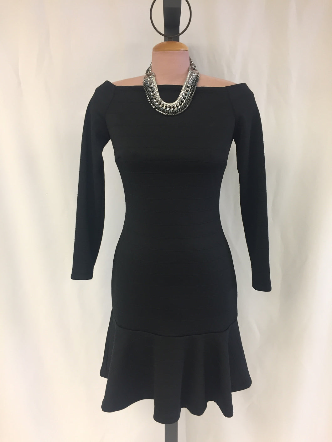 boat neck cocktail dress with sleeves